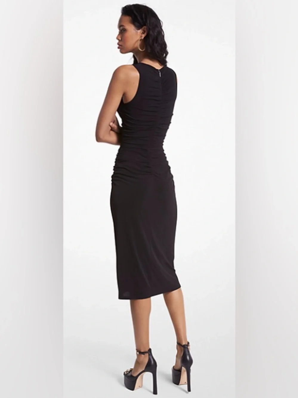 Michael Kors Women's Ruched Sleeveless Midi Dress Black Size S